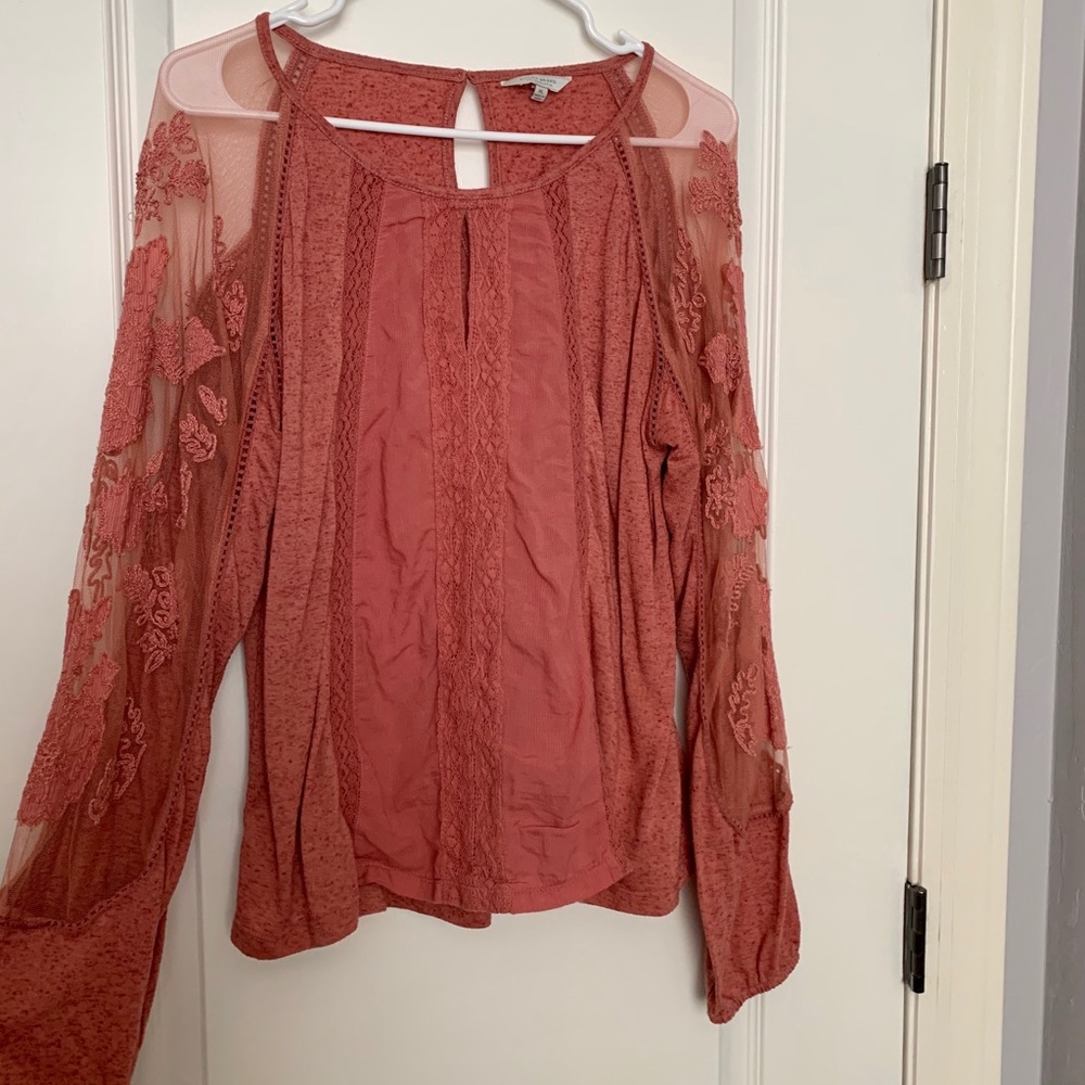 Lucky Brand Sheer Sleeve with Embroidery